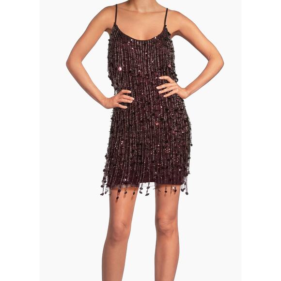 NWT Liv Foster Beaded Scoopneck Mini Dress in Blackened Red, 4 - Picture 2 of 9